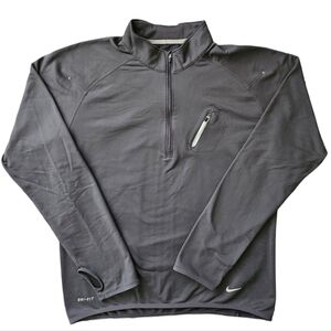 Nike 1/4 Zip Sweater Black Gray Tech Pocket Shacket Dri Fit Pullover Mens Medium